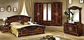 Комплект спальни Рома орех глянец(кровать 1,6, тумба прикроватная 2шт., комод с зеркалом, шкаф 6-ти дверный)