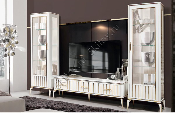 Комплект гостиной Стамбул белый (2 витрины + Тумба ТВ) в Москве купить в интернет магазине - 5 Китов