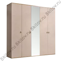 Шкаф 5-ти дверный для платья и белья Rimini, латте/золото (с зеркалом)