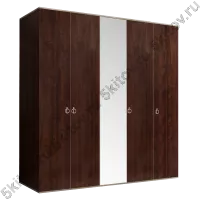 Шкаф 5-ти дверный для платья и белья Rimini, орех орегон/серебро (с зеркалом)