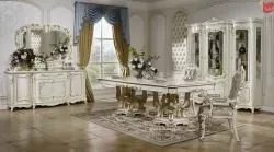 Комплект столовой Венеция KRS (витрина 3дв., комод с зеркалом, стол + 8 стульев, 2 полукресла),слоновая кость