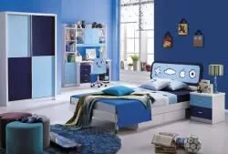 Комплект Спальня детская Бамбино 4622, бело-синяя (кровать 1,2, тумбочка прикров., шкаф купе 2-х двер.)