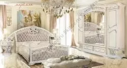 Комплект спальни Марелла (кровать 1,8, тумбы 2 шт, туал.стол, шкаф 6-ти двер.), белый с серебром в Москве купить в интернет магазине - 5 Китов