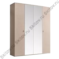 Шкаф 4-х дверный для платья и белья Rimini, латте/серебро (с зеркалом)