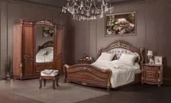 Комплект спальни Касандра СК (Кровать 1,8, тумба прикров.-2шт., туал. стол с зеркалом,пуф, шкаф 4-х дверный), орех в Москве купить в интернет магазине - 5 Китов