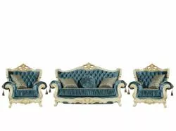 Комплект мягкой мебели Эсмеральда (диван 3-х местный раскладной, кресло 2шт.), крем (бирюза)