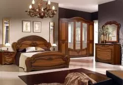 Комплект спальни Луиза 4 (кровать 1,6, тумба прикроватная-2шт., комод с зеркалом, шкаф 4-х дверный),орех