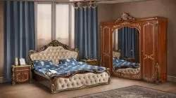 Комплект спальни Амелия СК (Кровать 1,8, тумба прикров.-2шт., туал. стол с зеркалом,пуф, шкаф 5-ти дверный), орех