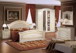 Комплект спальни Любава 4 (кровать 1,6, тумба прикроватная-2шт., комод с зеркалом, шкаф 4-х дверный), жемчуг в Москве купить в интернет магазине - 5 Китов