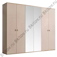 Шкаф 6-ти дверный для платья и белья Rimini, латте/золото (с зеркалами)
